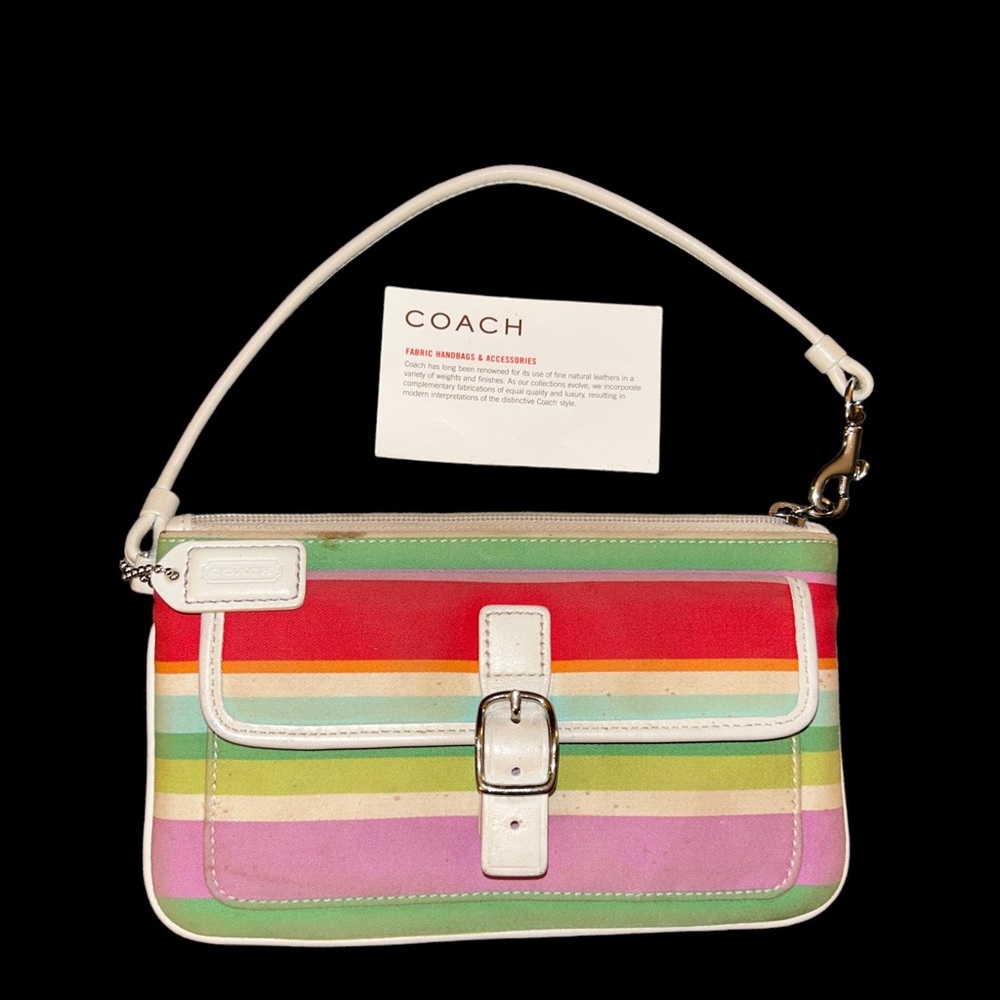 Vintage Y2K Coach Hamptons Multicolor Striped Twill Wristlet 40509 Retro Preppy - Picture 2 of 9